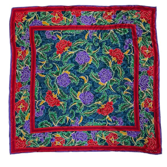 Oscar de la Renta Accessories - Oscar de la Renta Silk Scarf Floral Luxury Designer 80s Glam Grandma VINTAGE